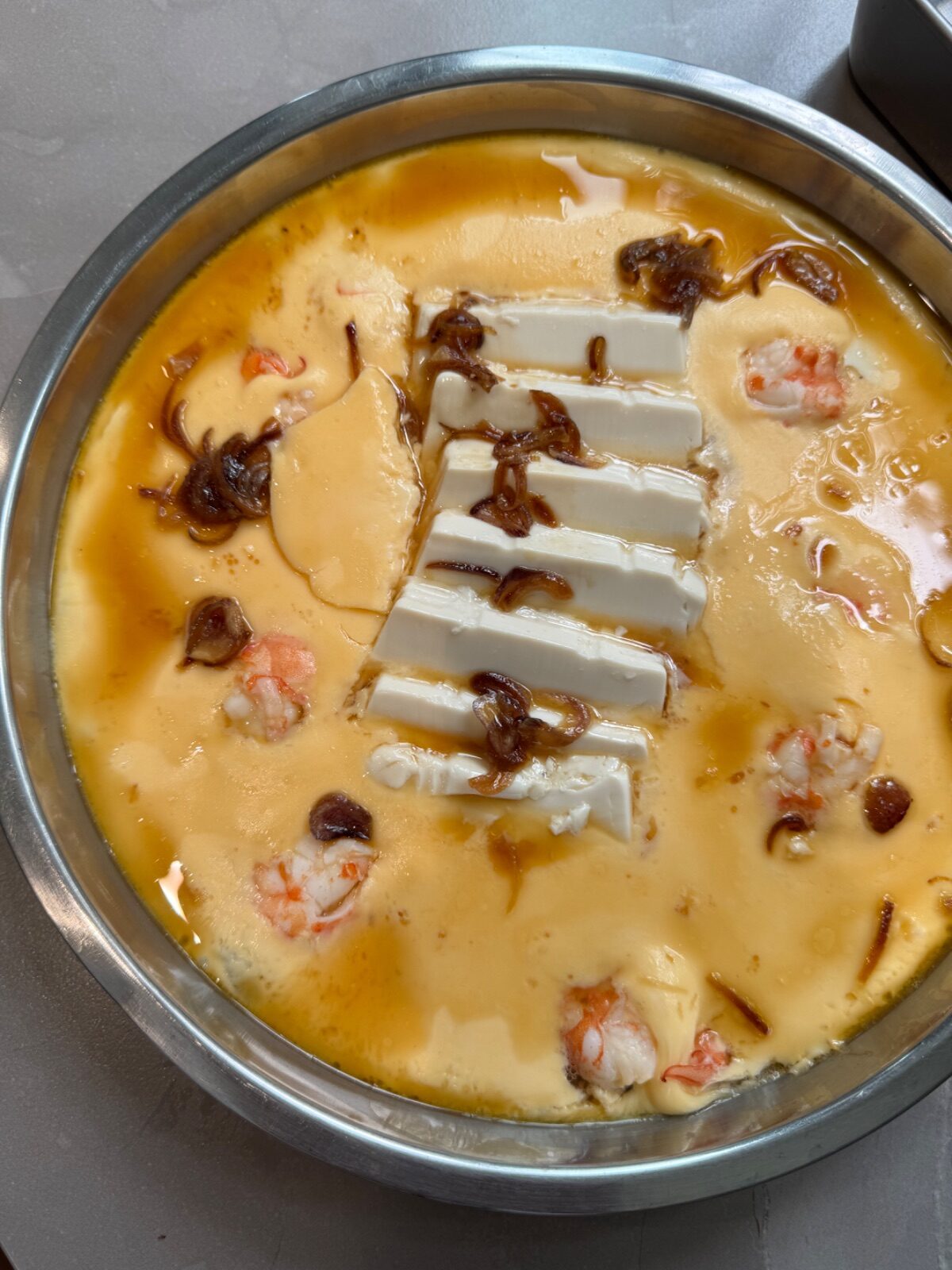 Silky Steamed Egg with Prawns & Tofu