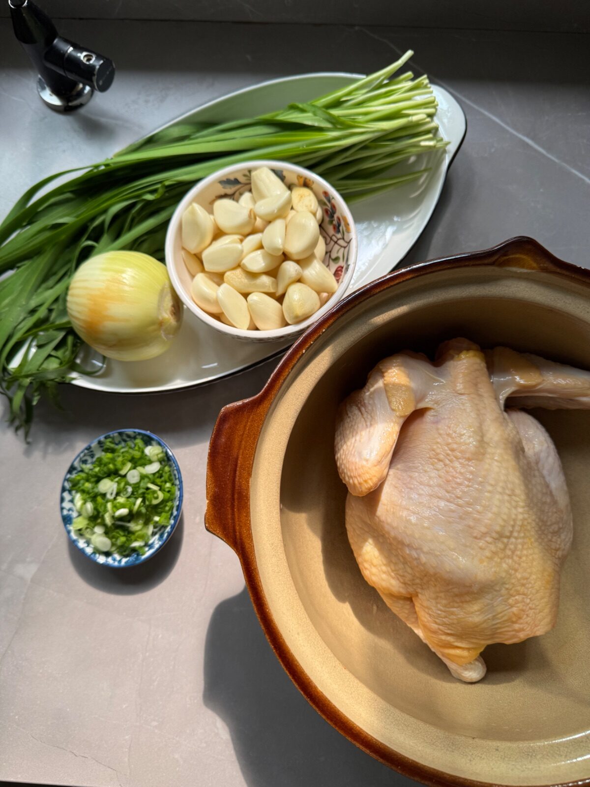Korean-Style Garlic Chicken Soup & Shredded Chicken