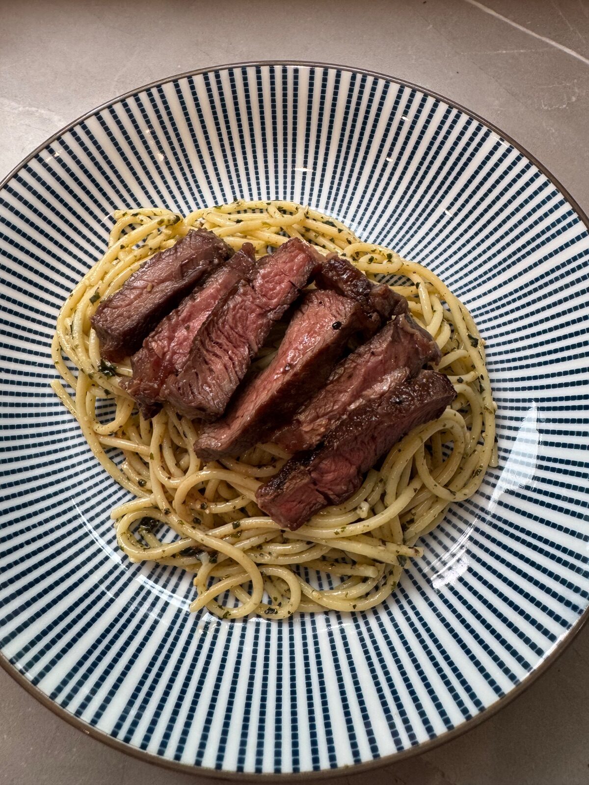 Nori Pasta with Grilled Steak